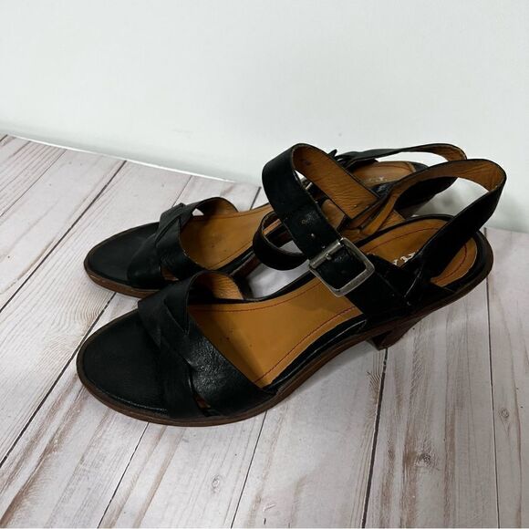 Trask Black Leather Strappy Heeled Sandals - Picture 2 of 10